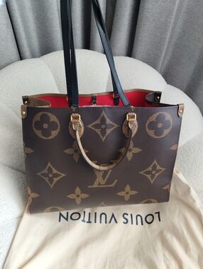 Louis Vuitton Monogram Canvas Tote with Red Interior and Black Straps